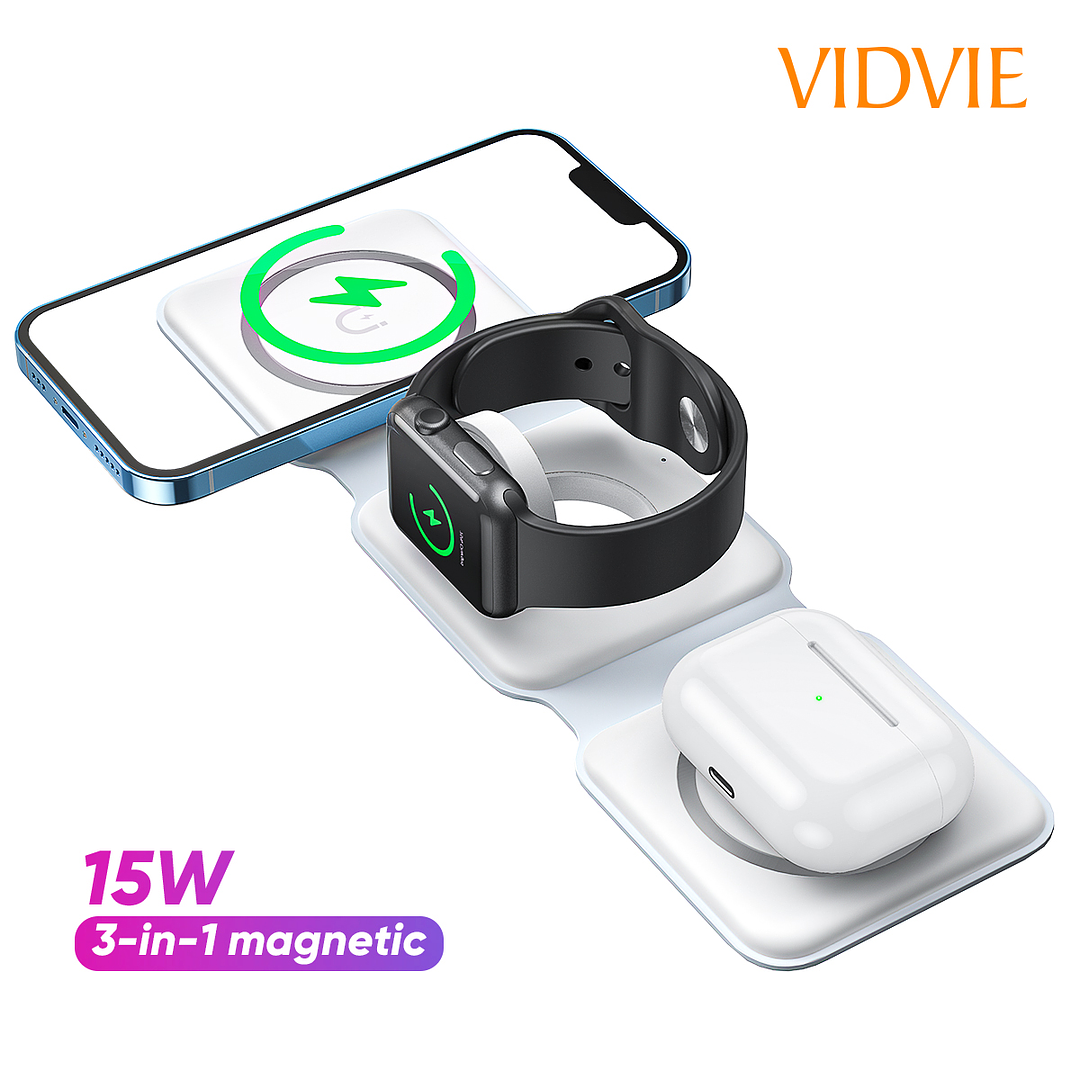 Cargador Inalámbrico VIDVIE WLC1408 3 en 1 MagSafe