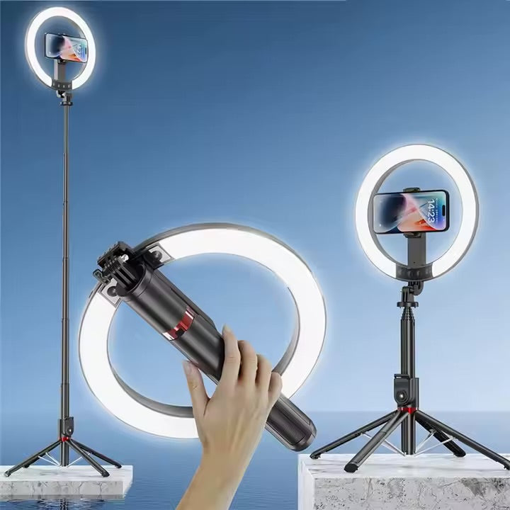 TRIPODE SELFIE CON ARO DE LUZ RECARGABLE 2.3 M