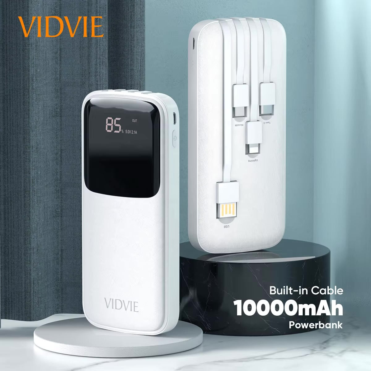 Power Bank de 10,000mAh con cable incorpordo VIDVIE PB758