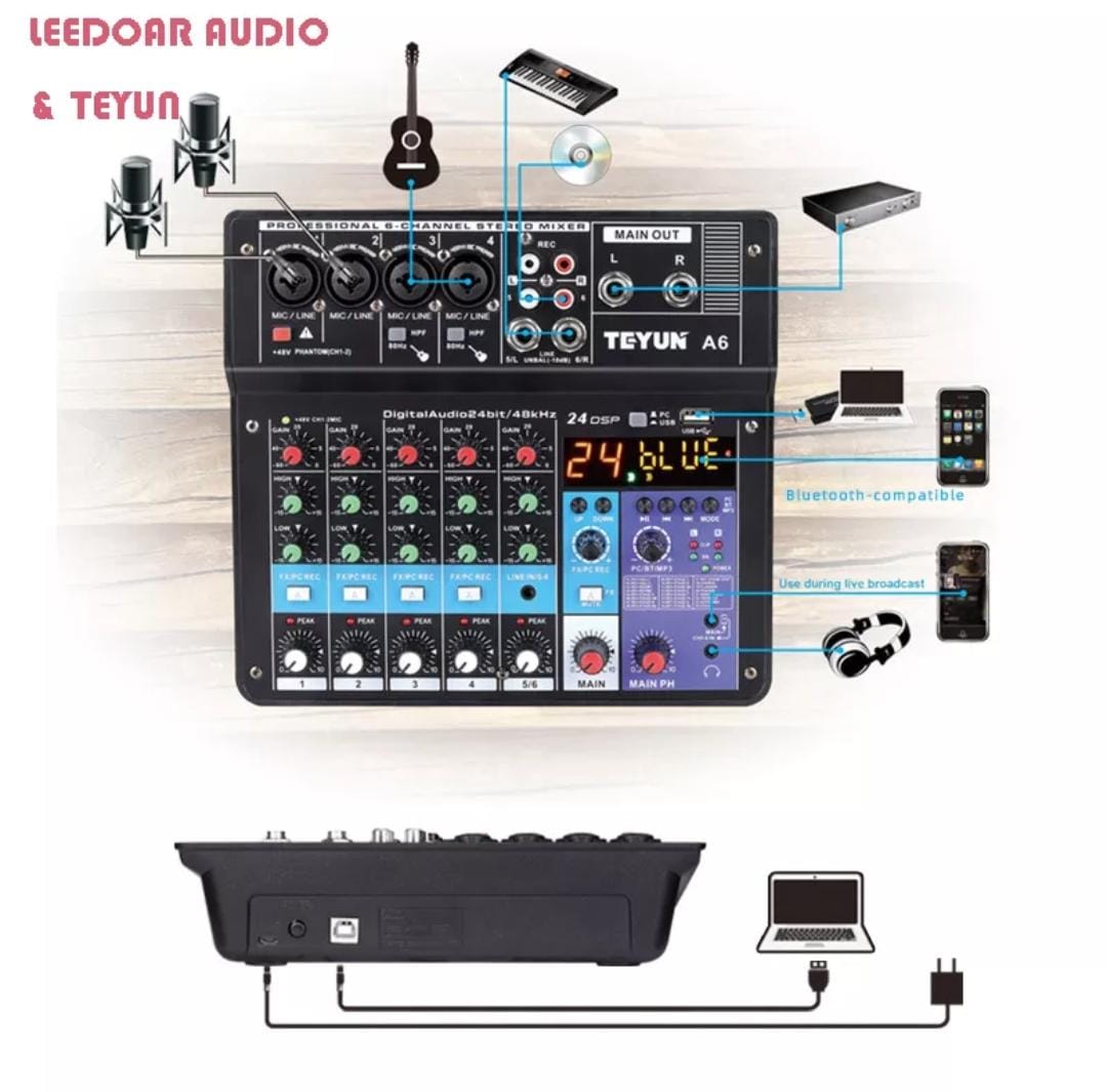 Mezclador Mixer portátil profesional 6 Canales