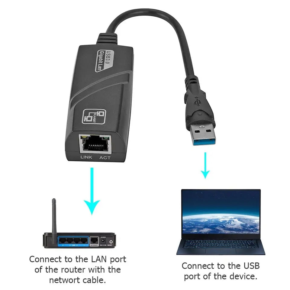 Adaptador conversor USB 3.0 a Ethernet Gigabit RJ45
