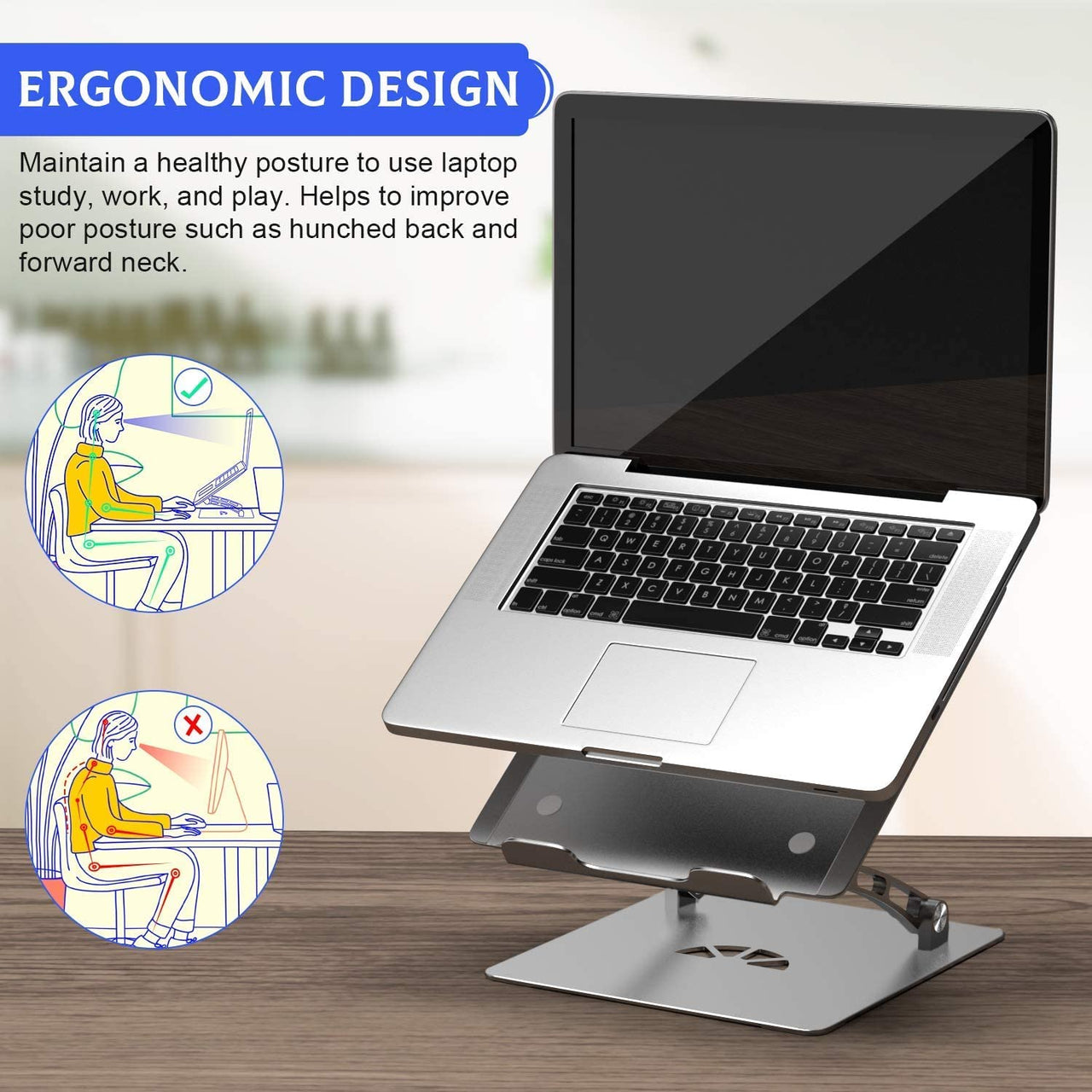 Soporte ergonómico para ordenador, Laptops, portátil, y Ipad es de aluminio elevador compatible 10" a 17"